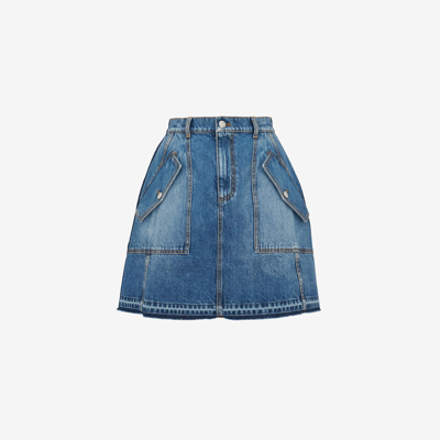 Shop Alexander Mcqueen Denim Mini Skirt In Washed Blue
