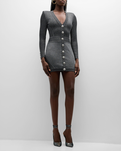 Shop Retroféte Zem Rib-knit Bodycon Mini Dress In Metallic Blacksil