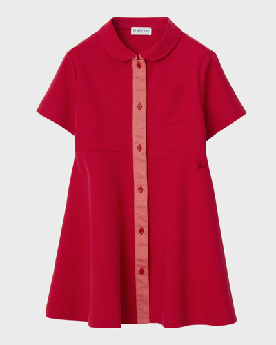 Shop Burberry Girl's Romola Ekd Short-sleeve Button-front Dress In Pillar