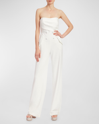 Shop Badgley Mischka Strapless Double-breasted Tuxedo Jumpsuit In Ltiv