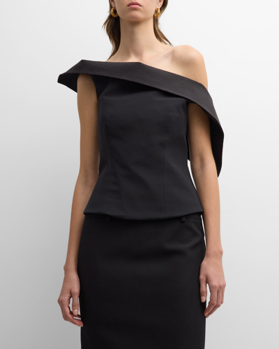 Shop Roland Mouret Asymmetric Wool Off-shoulder Top In Black