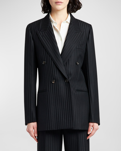 Shop Loro Piana Giacca Aurora Regimental Striped Wool Blazer Jacket In 8000 Black