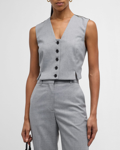 Shop By Malene Birger Bettas Cropped Front-slit Button-down Vest In Grey Melange