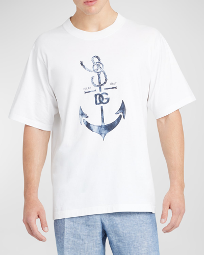 Shop Dolce & Gabbana Men's Anchor-print Logo T-shirt In White