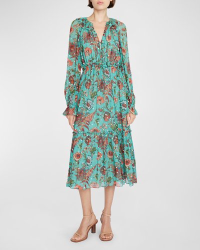 Shop Ulla Johnson Audette Tiered Floral Silk Chiffon Dress In Garden Bloom