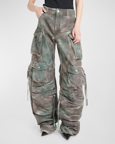 Shop Attico Fern Tie-dye Long Cargo Pants In Stained Green Cam