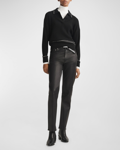 Shop Rag & Bone Harlow Leather Mid-rise Straight Jeans In Black
