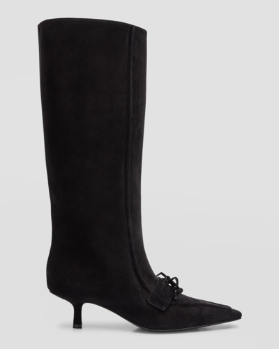 Shop Burberry Sovereign Suede Loafer Knee Boots In Black