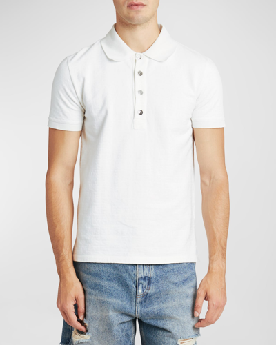 Shop Balmain Men's Pique Monogram Jacquard Polo Shirt In White
