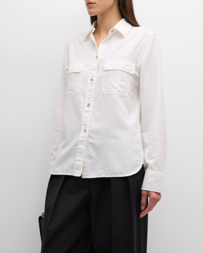 Shop Vince Utility Cotton And Silk Long-sleeve Button-front Shirt In Coastal