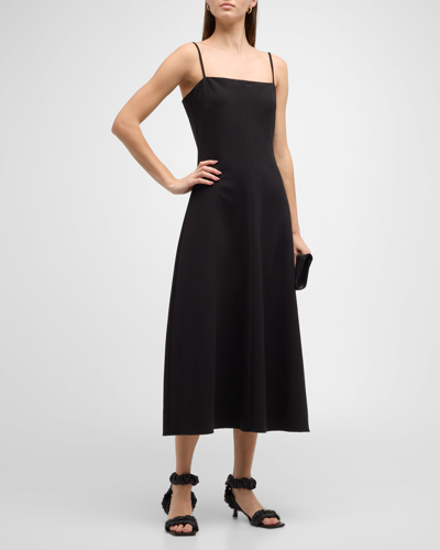 Shop By Malene Birger Fiona Sleeveless Square-neck A-line Midi Dress In Black