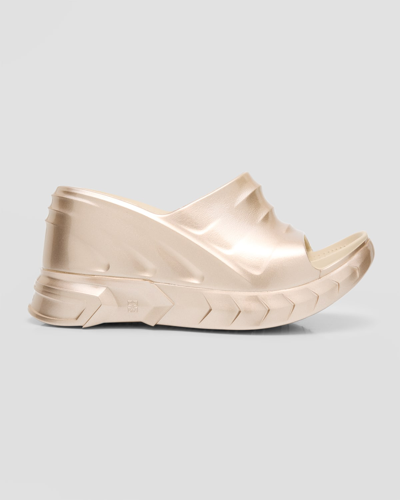 Shop Givenchy Marshmallow Metallic Wedge Slide Sandals In Dusty Gold