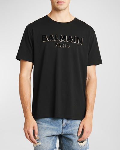 Shop Balmain Men's Flocked Foil Logo T-shirt In Black Multi