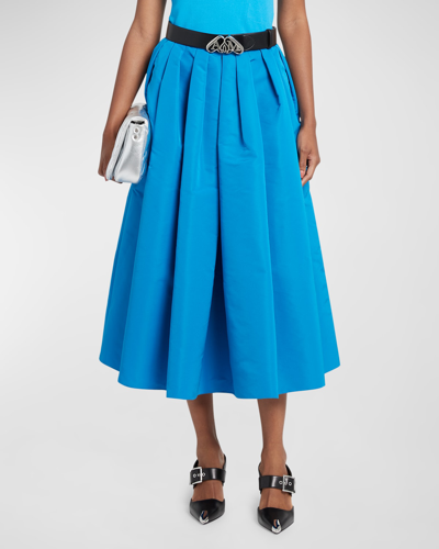 Shop Alexander Mcqueen Pleated Polyfaille Circle Midi Skirt In Midnite Blu