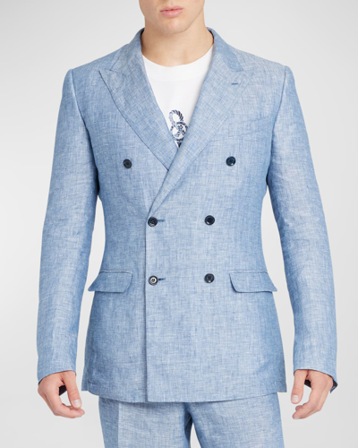 Shop Dolce & Gabbana Men's Linen Double-breasted Sport Coat In Lig Grey