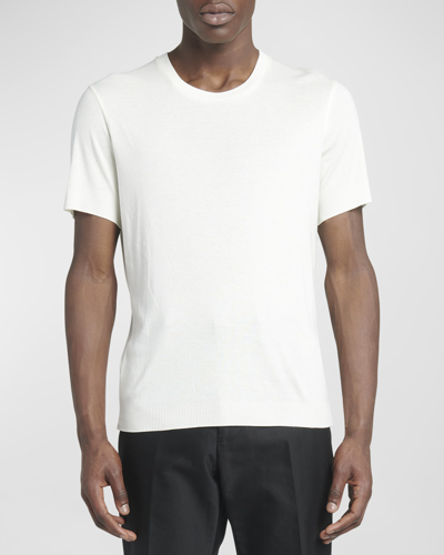 Shop Tom Ford Men's Short-sleeve Crewneck Sweater In Optical White