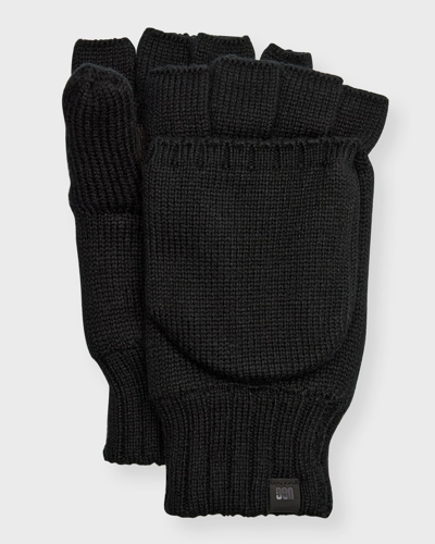 Shop Ugg Men's Knit Gloves With Leather Palm Patch In Black