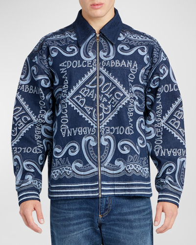 Shop Dolce & Gabbana Men's Denim Bandana Logo-print Jacket In Miscellan