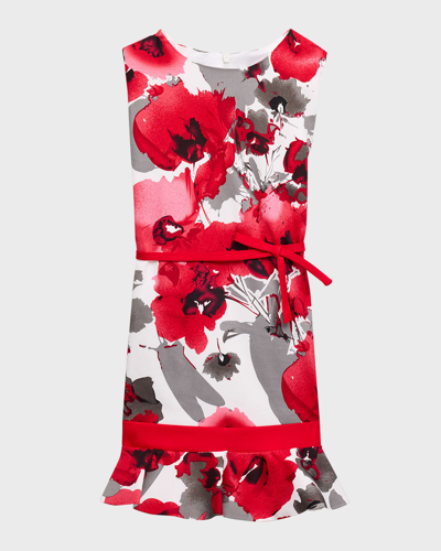 Shop Helena Girl's Printed Bow Dress In Red