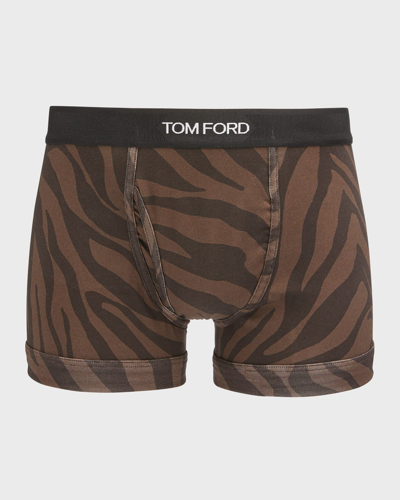 Shop Tom Ford Men's Zebra-print Stretch Boxer Briefs In Ebony