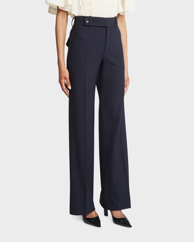 Shop Chloé Wide-leg Stretch Wool Trousers In Abyss Blue