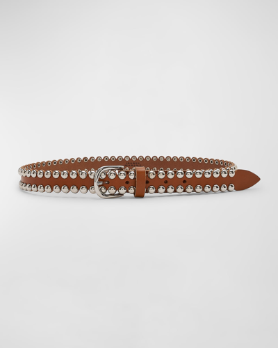 Shop Isabel Marant Zap Bubble Leather Studded Belt In Natural Silver