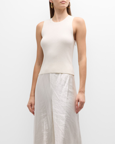 Shop Vince Ribbed High-neck Tank Top In Off White