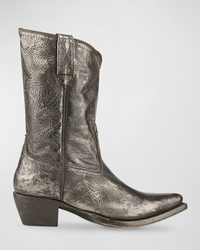 Shop Frye Sacha Mid Leather Cowboy Boots In Dark Pewter