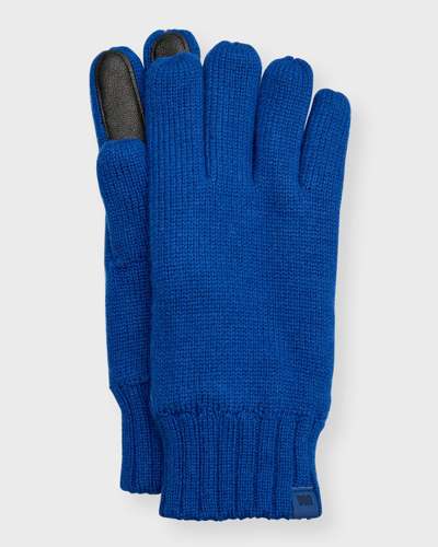 Shop Ugg Men's Knit Gloves With Leather Palm Patch In Night Sky
