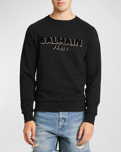Shop Balmain Men's Flocked Foil Logo Sweatshirt In Black Multi