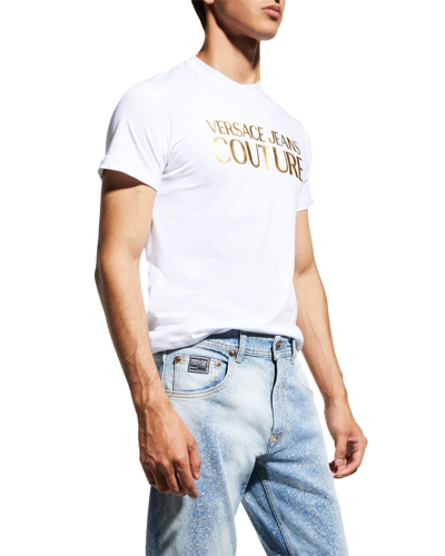 Shop Versace Jeans Couture Men's Institutional Logo T-shirt In White/gold