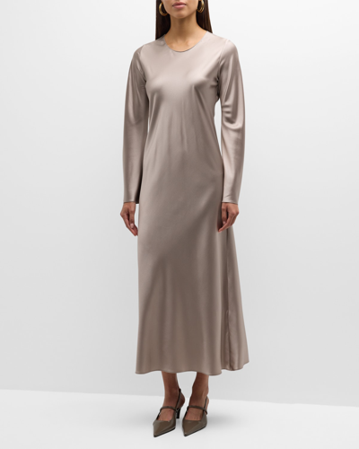 Shop Sablyn Long-sleeve Silk Midi Dress In Toast