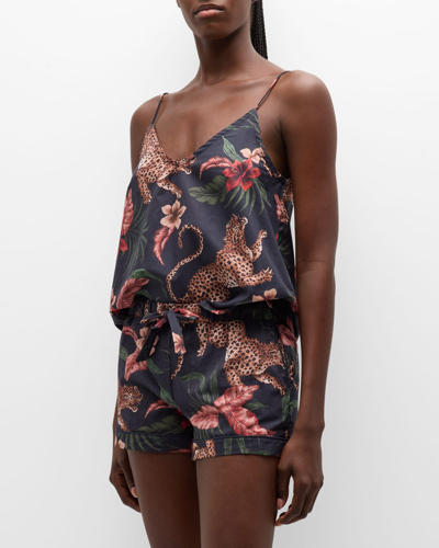 Shop Desmond & Dempsey Floral Animal-print Cami & Shorts Pajama Set In Navy Soleia