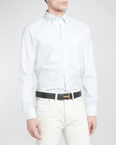 Shop Tom Ford Men's Slim Fit Cotton Pinstripe Sport Shirt In White/blue