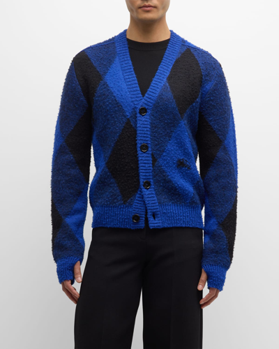 Shop Burberry Men's Argyle Wool Cardigan Sweater In Knight Ip Pattern