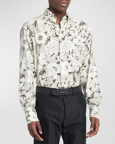 Shop Tom Ford Men's Floral-print Sport Shirt In White