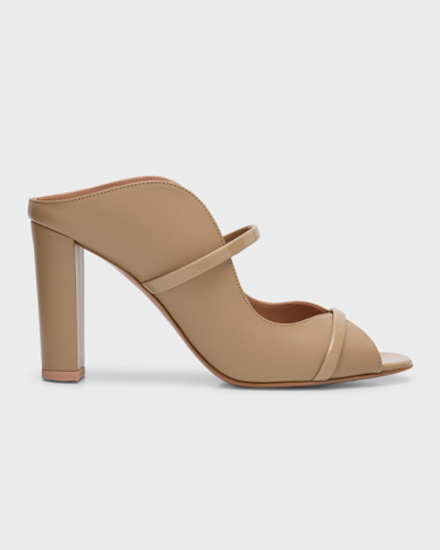 Shop Malone Souliers Norah Leather Two-band Slide Sandals In Mushroom