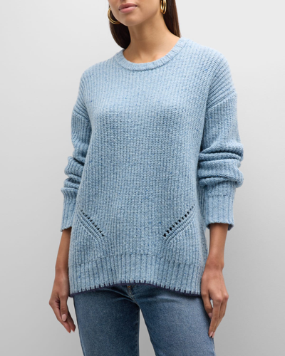 Shop Atm Anthony Thomas Melillo Heather Merino Wool-blend Crewneck Sweater In Heather Denim Blu