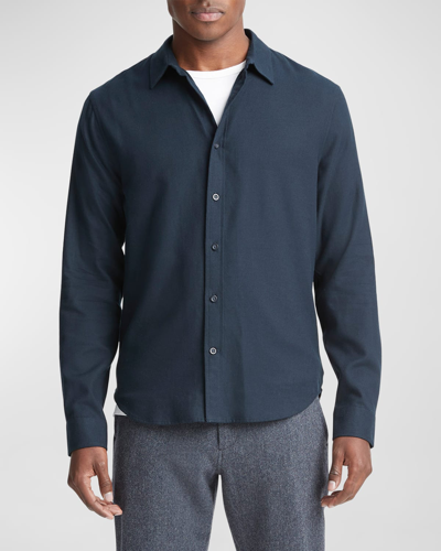Shop Vince Men's Cotton-wool Casual Button-down Shirt In Coastal