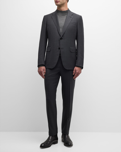 Shop Zegna Men's Prince Of Wales Wool Suit In Dk Gry Ck