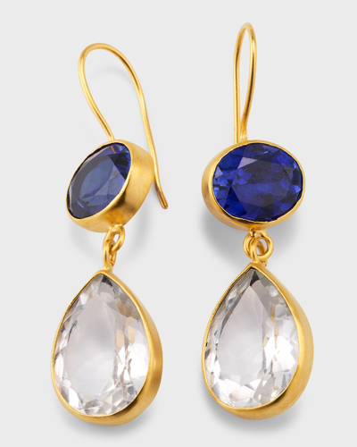 Shop Dina Mackney Sapphire And Quartz Drop Earrings In Blue