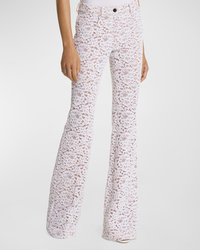 Shop Michael Kors High-rise Lace Flare Jeans In Optic Whit