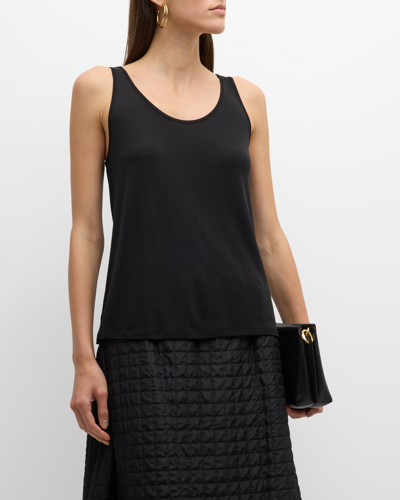 Shop Eileen Fisher Scoop-neck Stretch Silk Jersey Tank In Black