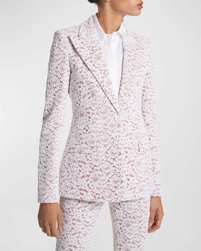 Shop Michael Kors Georgina Corded Floral Lace Blazer Jacket In Optic Whit