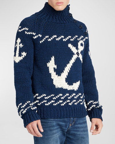 Shop Dolce & Gabbana Men's Anchor Knit Sweater In Navy