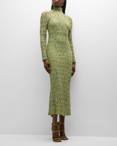Shop Alexis Tafari Smocked Lace Turtleneck Midi Dress In Sage