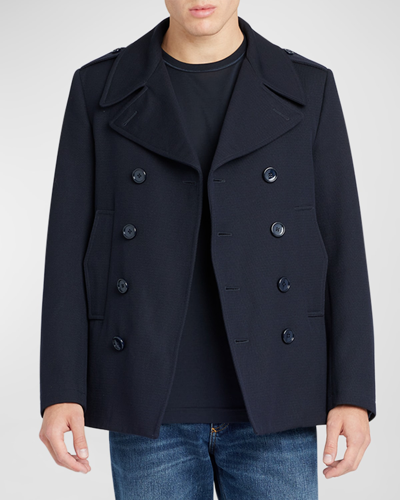 Shop Dolce & Gabbana Men's Solid Double-breasted Peacoat In Med Blue