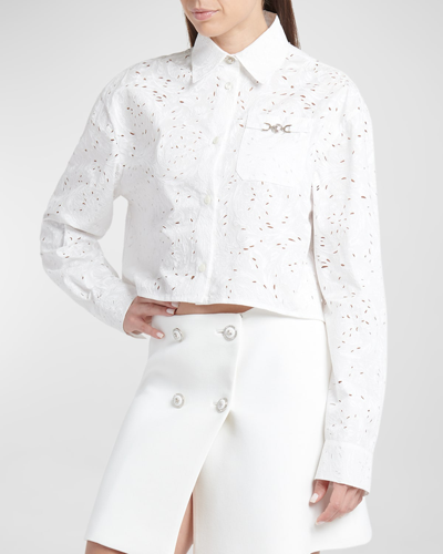 Shop Versace Medusa '95 Baroque Brodeire Anglaise Crop Collared Shirt In Optical White