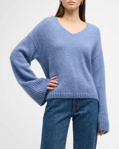 Shop By Malene Birger Cimone V-neck Wool-mohair Sweater In Rustic Blue