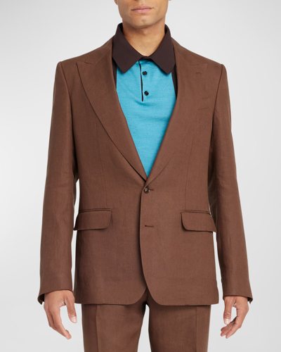 Shop Dolce & Gabbana Men's Linen Peak-lapel Sport Coat In Dark Brown